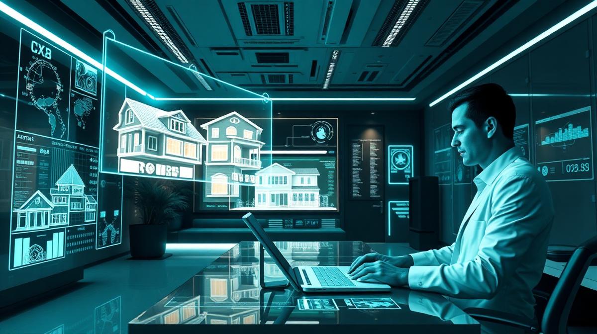 Fastighetsmäklare arbetar med AI-drivna digitala verktyg och holografiska bostadsvisningar