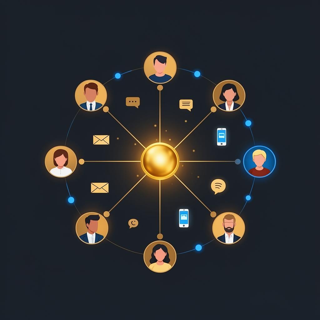 Illustration av automatiserade kundflöden via e-post, SMS och RCS som genererar mäklaraffärer